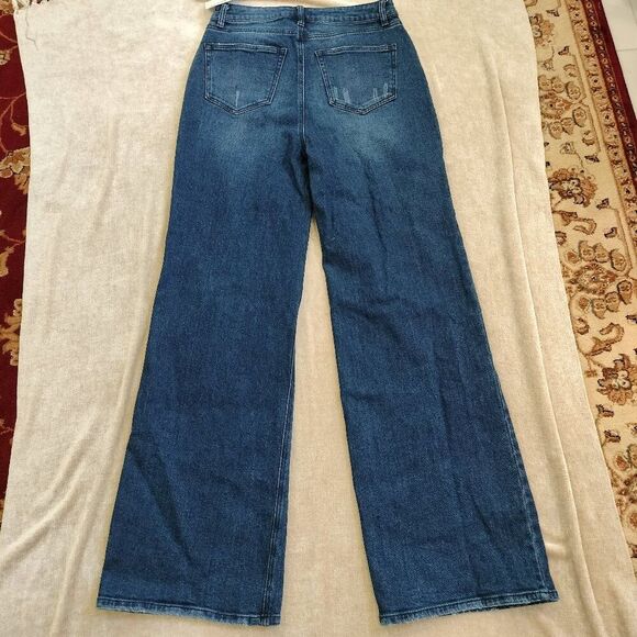 BP Wide Leg High Waisted Dark Wash Distressed Jeans NWT Size 28 - Picture 2 of 8